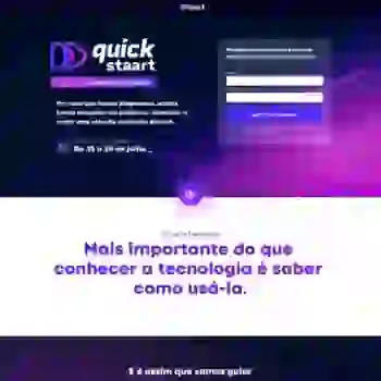 Tela da landing page contendo o logo da campanha, o formulário de inscrição junto a data do evento em um fundo escuro com degradê para o roxo e abaixo uma frase impactante